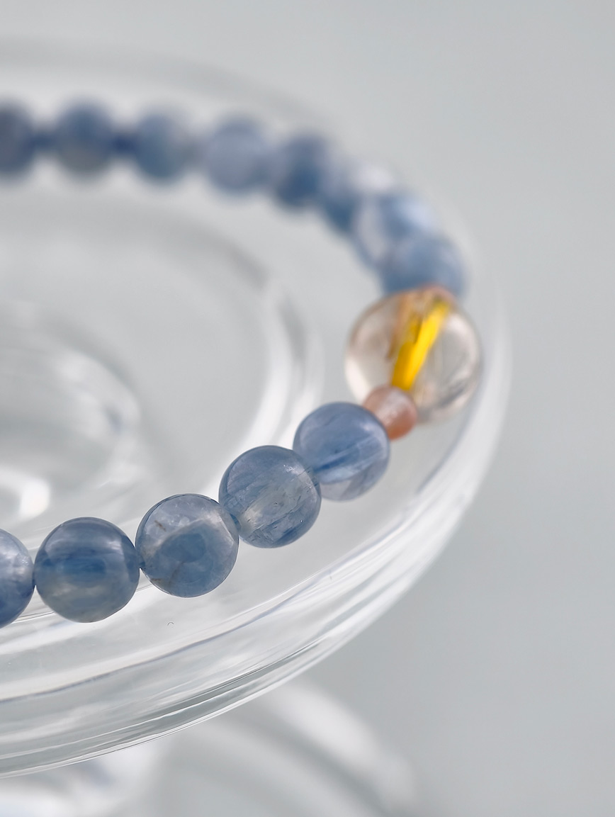 Natural Kyanite and Rutilated Quartz Bracelet