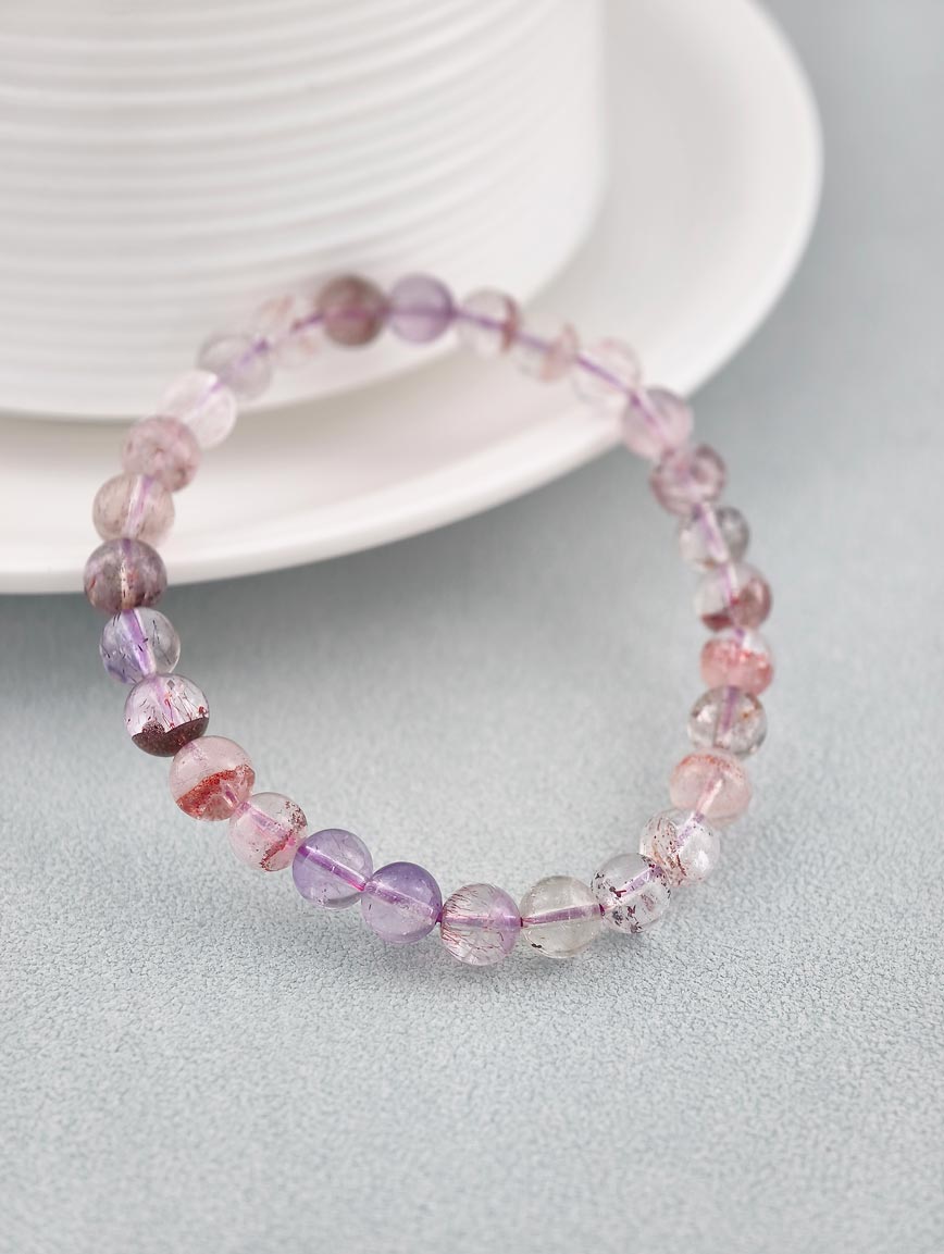 Natural Super Seven Round Bead Bracelet