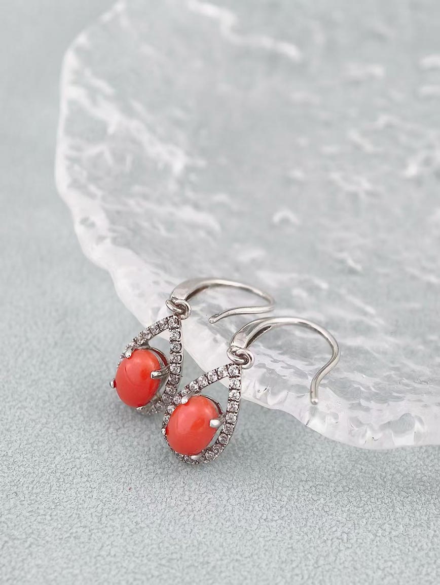 Natural Red Coral Exquisite Style Earrings image