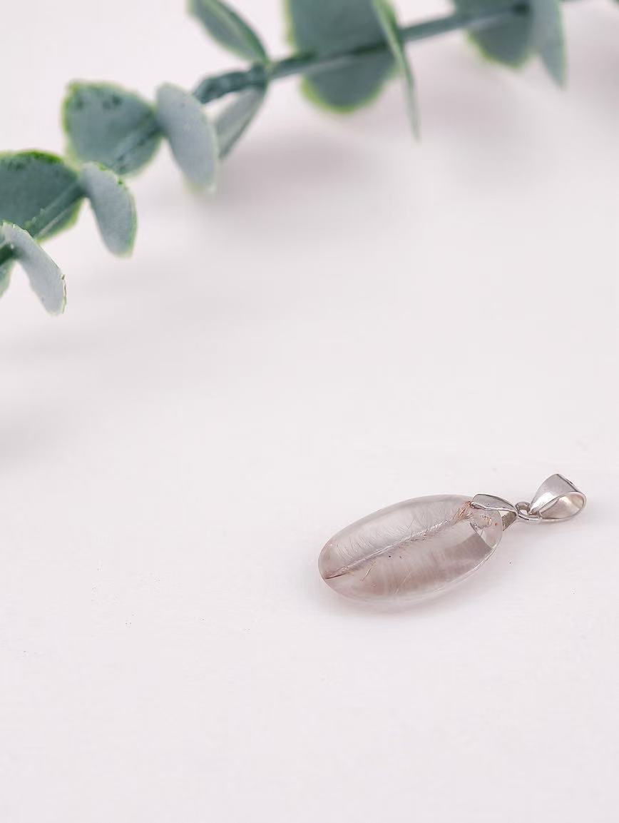 Natural Silver Rutilated Quartz Sterling Silver Pendant image