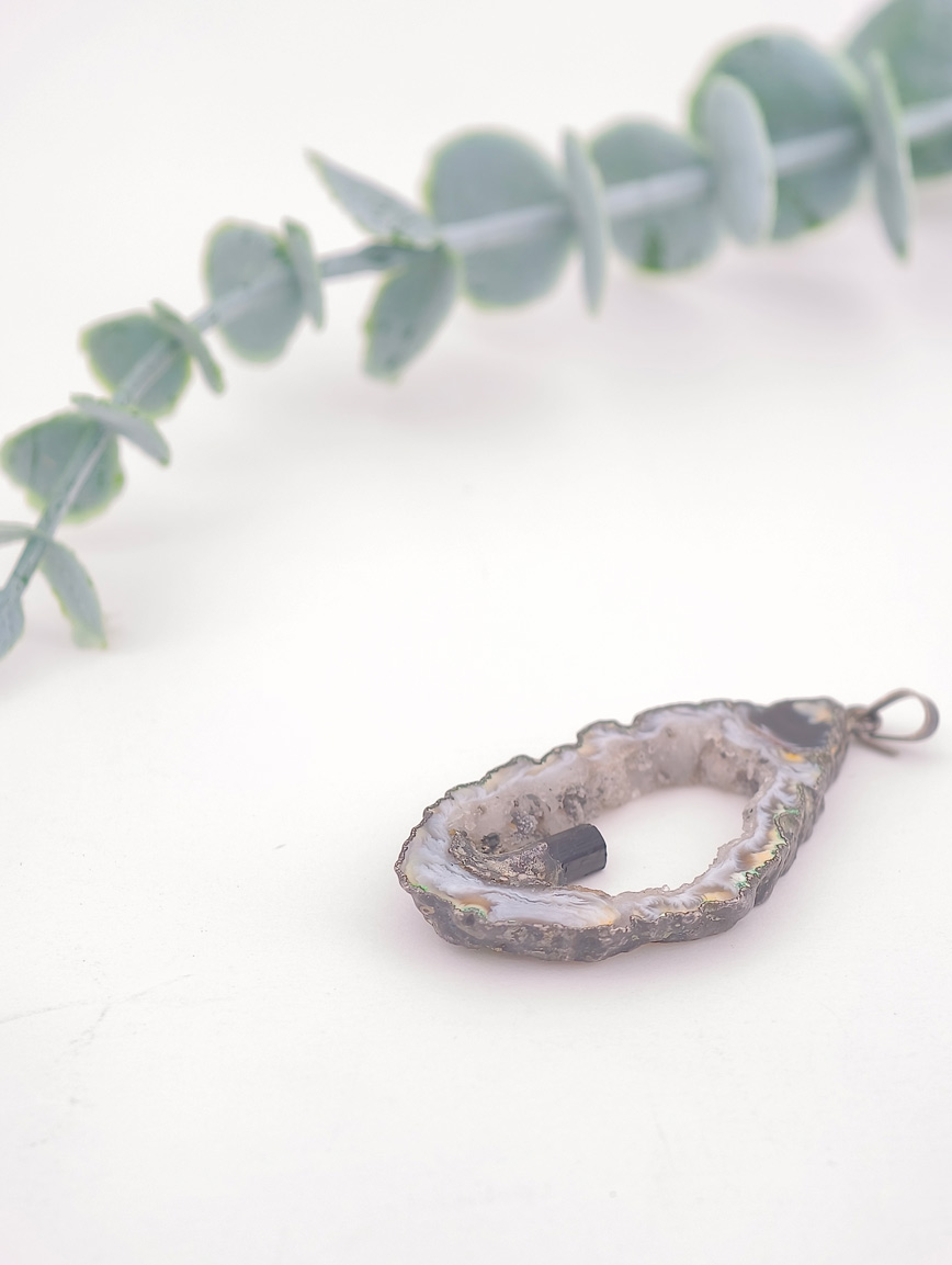 Natural Agate and Black Tourmaline Pendant image
