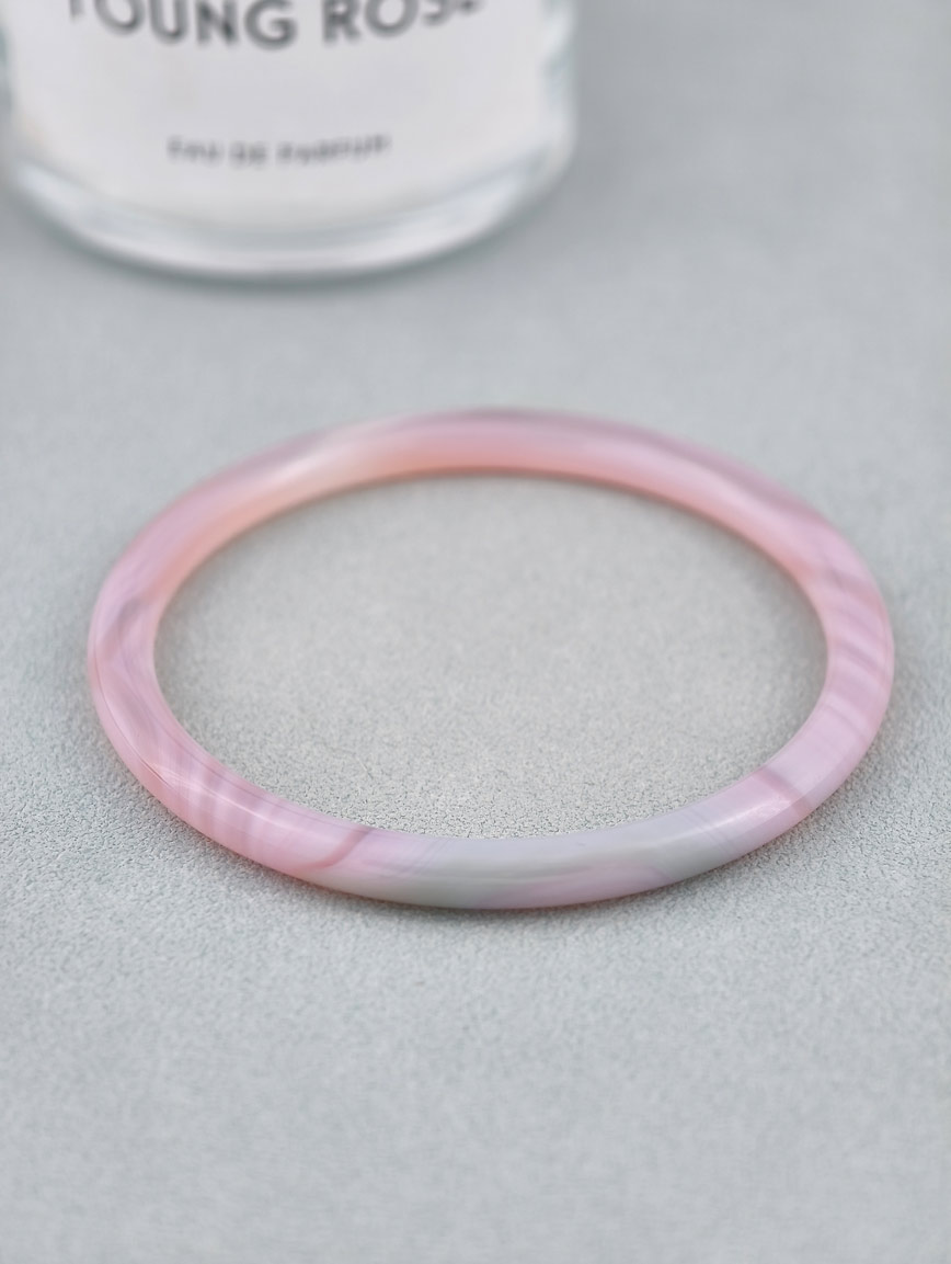 Natural Pink Chalcedony and Pink Agate Bracelet