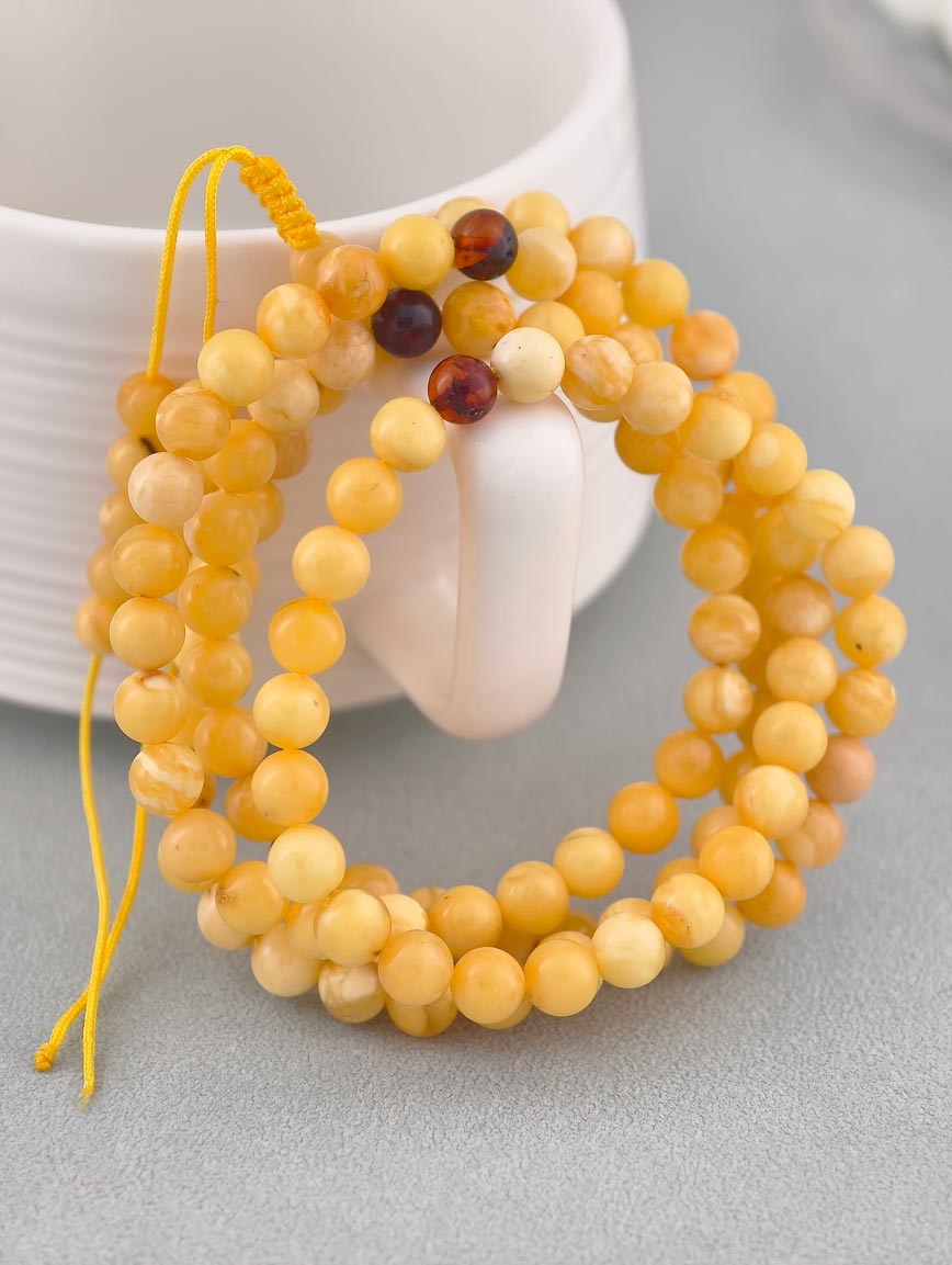 Natural Beeswax and Blood Amber Multi-Circle Bracelet