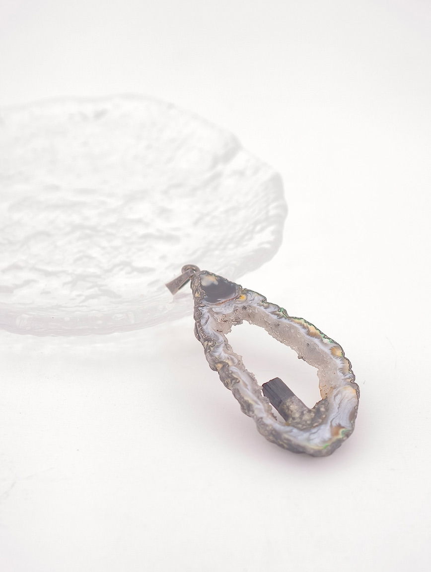 Natural Agate and Black Tourmaline Pendant image