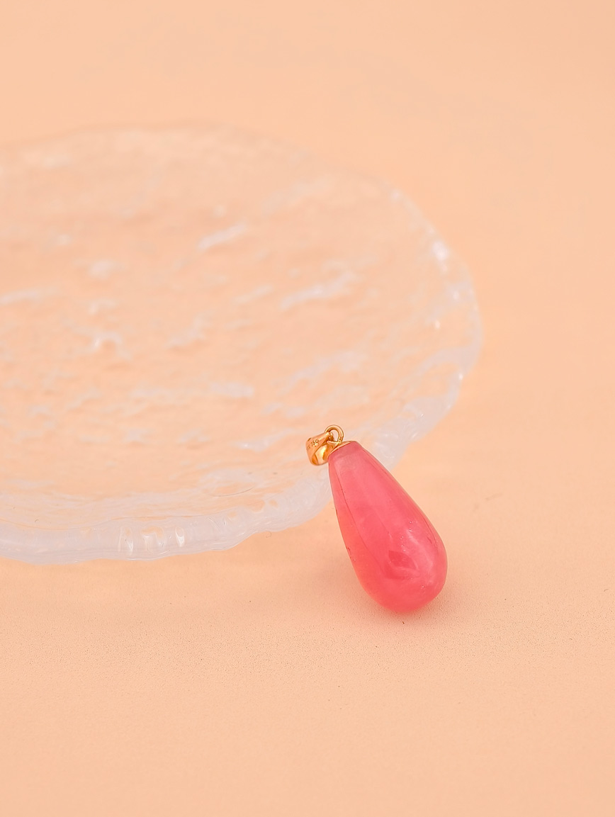 18K Gold Natural Rhodochrosite Simple Style Pendant