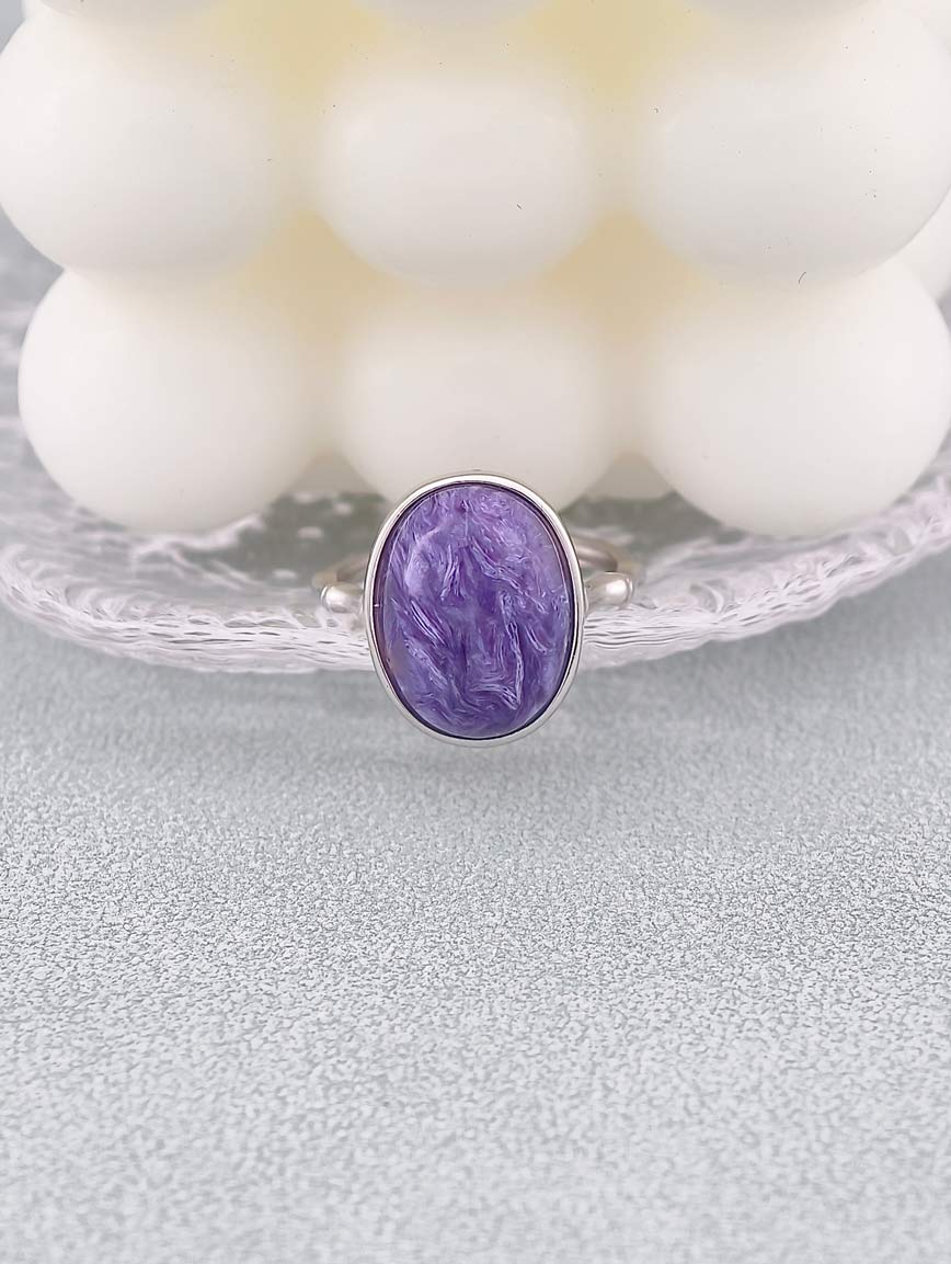 Sterling Silver Inlaid Natural Charoite Ring