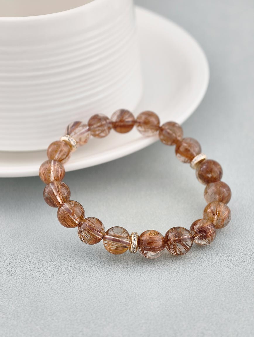 Natural Copper Rutilated Quartz Exquisite Style Bracelet