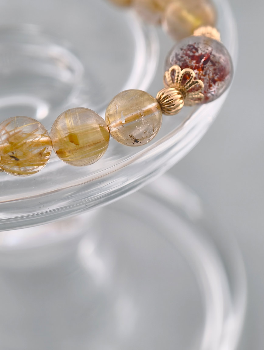 Natural Rutilated Quartz and Super Seven Bracelet
