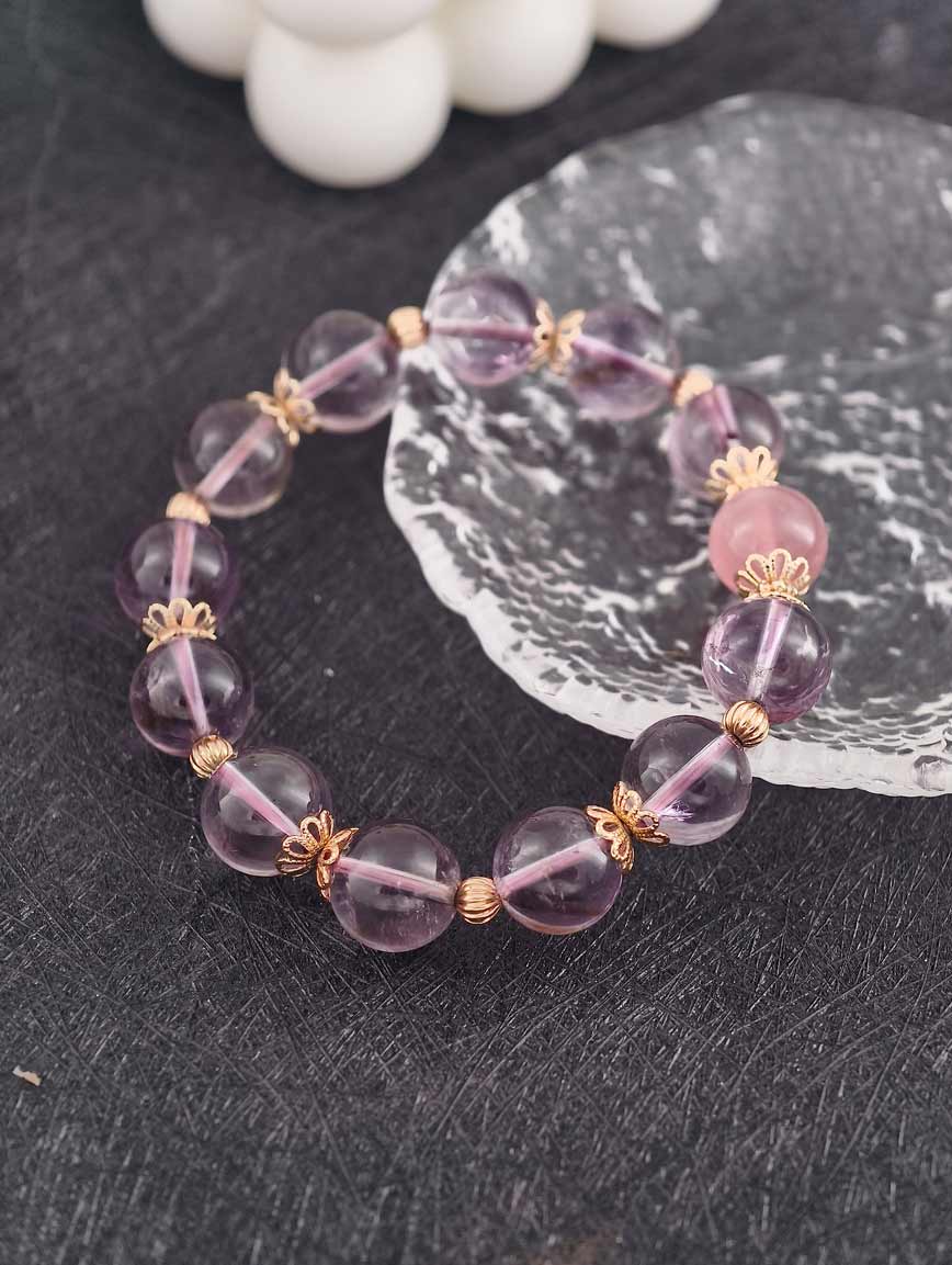 Natural Amethyst and Rose Quartz Delicate Style Bracelet