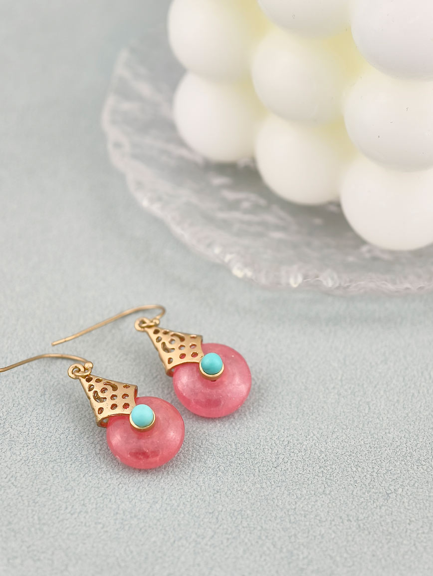 Natural Rhodochrosit and Turquoise Sterling Silver Earrings image