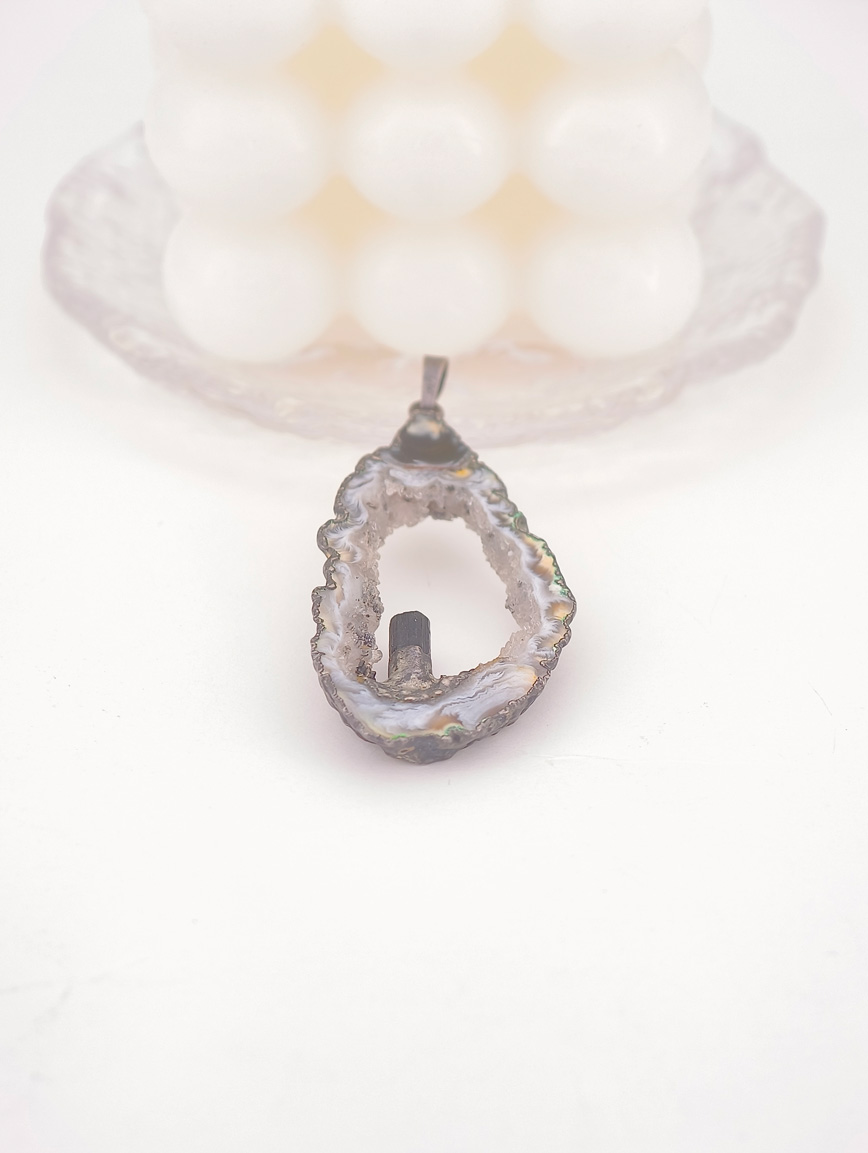 Natural Agate and Black Tourmaline Pendant image