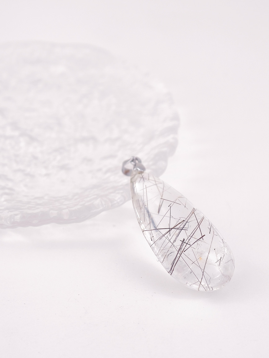 Natural Black Rutilated Quartz Sterling Silver Pendant image