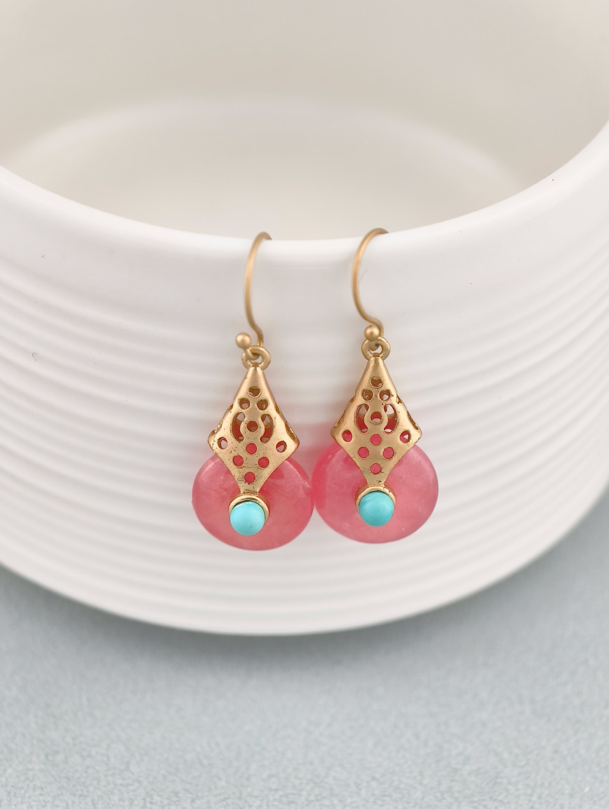 Natural Rhodochrosit and Turquoise Sterling Silver Earrings image