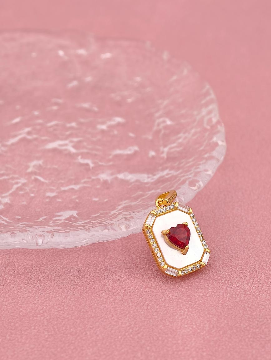 Natural Heart Garnet Mother of Pearl Sterling Silver Pendant image