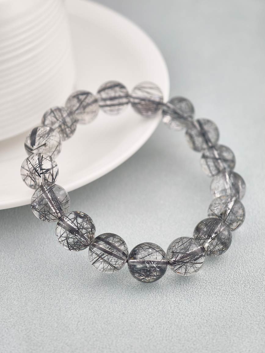 Natural Black Rutilated Quartz Bracelet