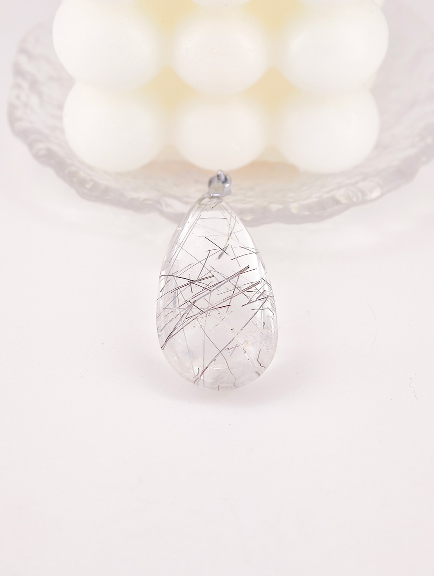 Natural Black Rutilated Quartz Sterling Silver Pendant image