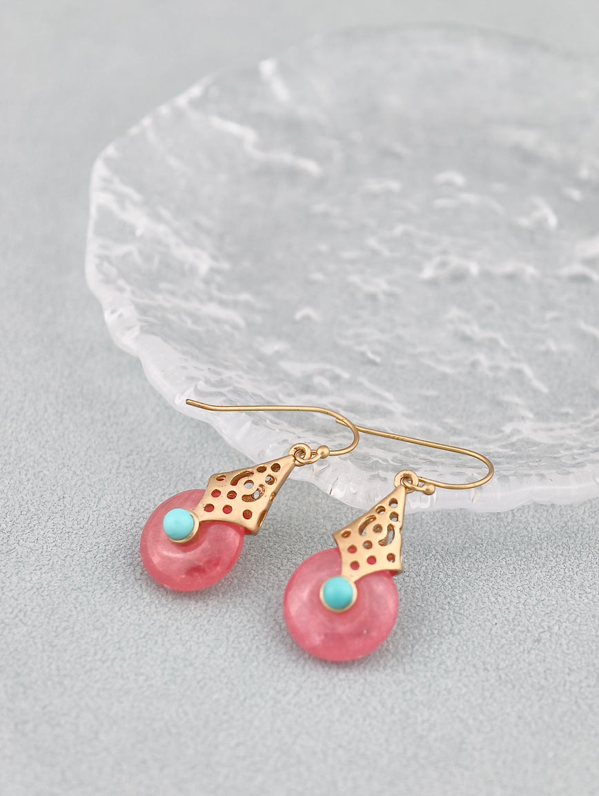 Natural Rhodochrosit and Turquoise Sterling Silver Earrings image