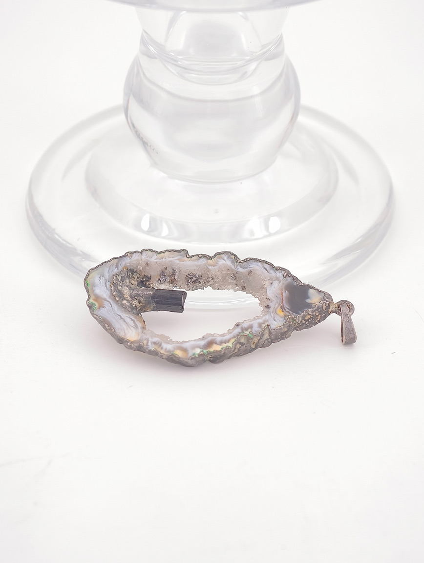Natural Agate and Black Tourmaline Pendant image