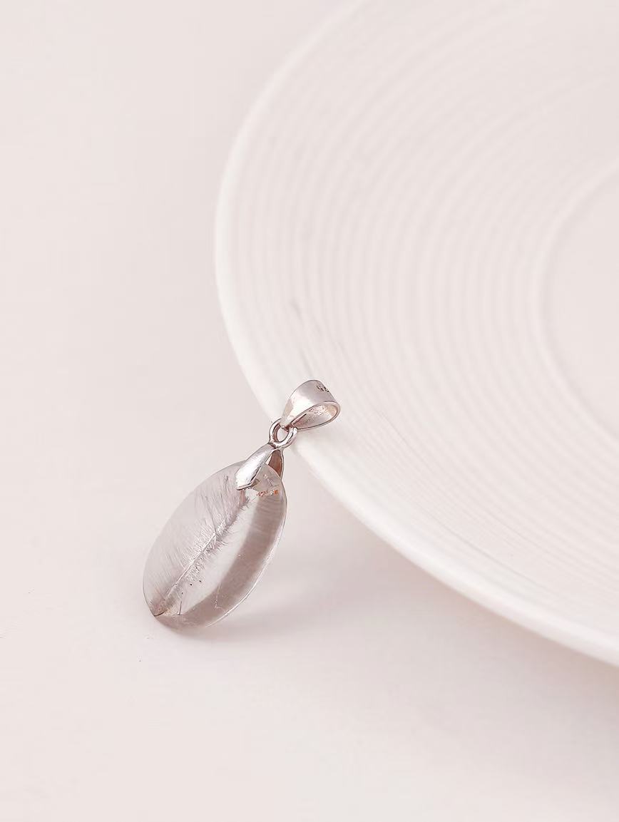 Natural Silver Rutilated Quartz Sterling Silver Pendant image