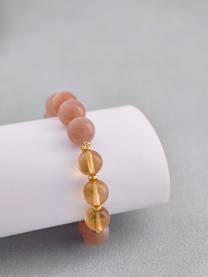 Natural Orange Moonstone and Citrine Bracelet