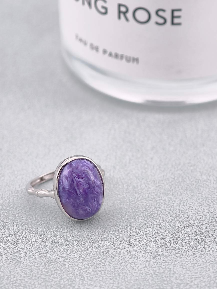 Sterling Silver Inlaid Natural Charoite Ring