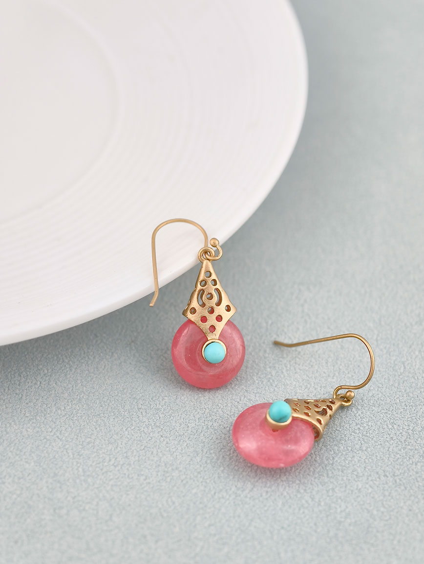 Natural Rhodochrosit and Turquoise Sterling Silver Earrings image