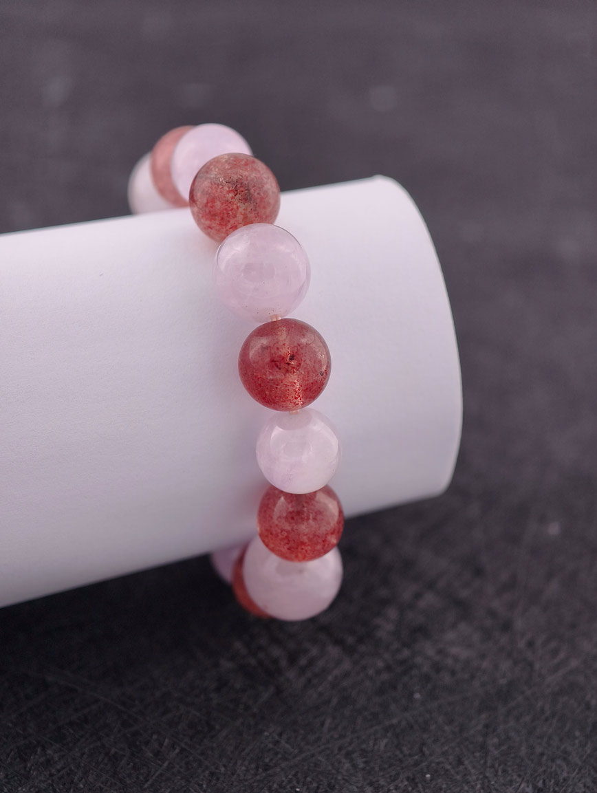 Natural Amethyst and Strawberry Quartz Bracelet