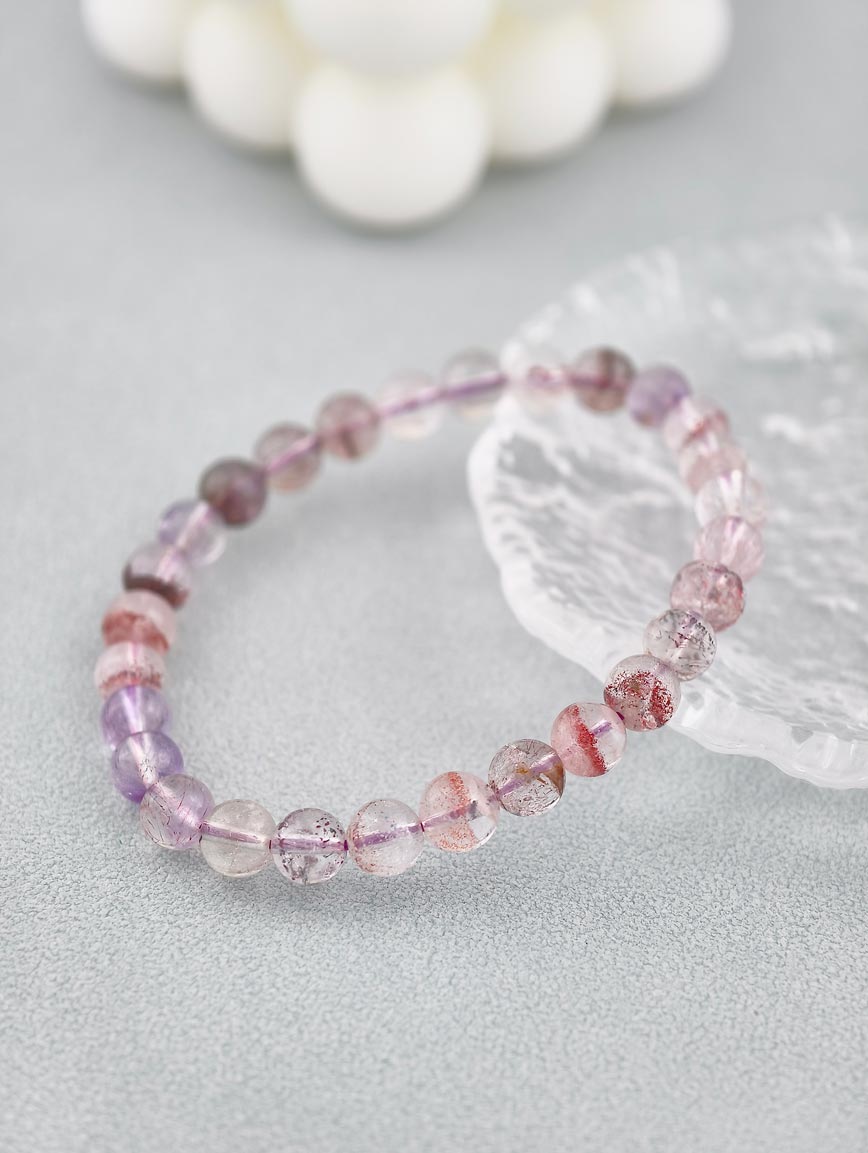 Natural Super Seven Round Bead Bracelet