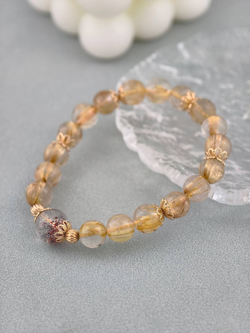 Natural Rutilated Quartz and Super Seven Bracelet