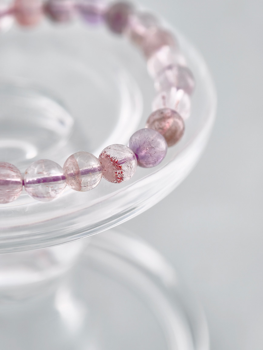 Natural Super Seven Round Bead Bracelet