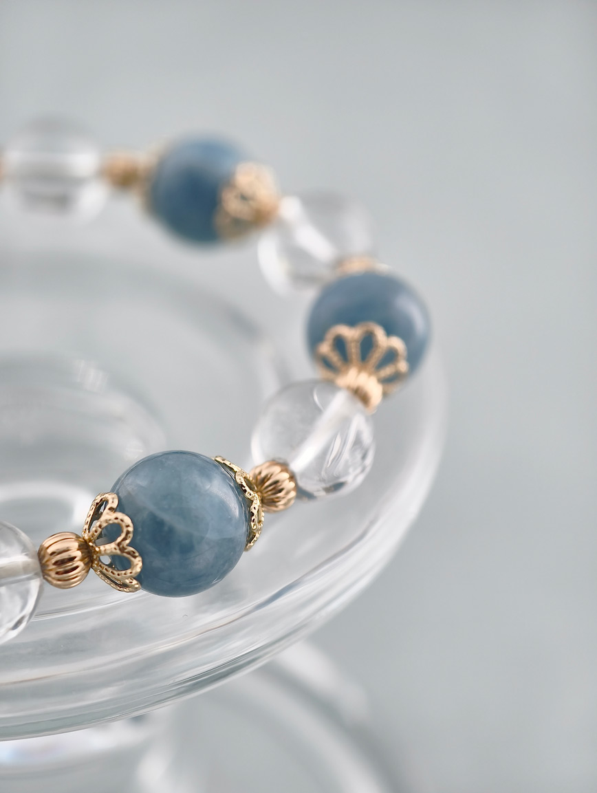 Natural Aquamarine and Clear Quartz Bracelet