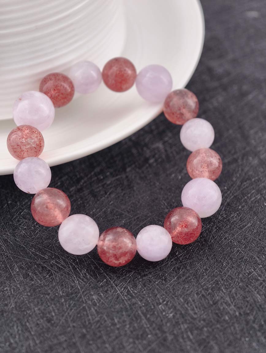 Natural Amethyst and Strawberry Quartz Bracelet