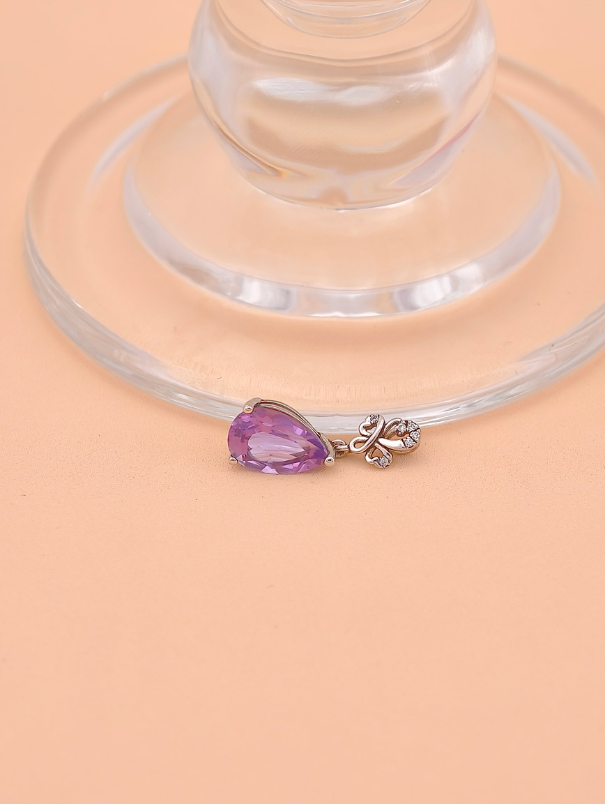 Natural Water Drop Amethyst Fashion Style Sterling Silver Pendant image