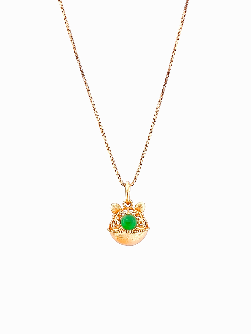 Jadeite Openwork Bell Cat Sterling Silver Pendant
