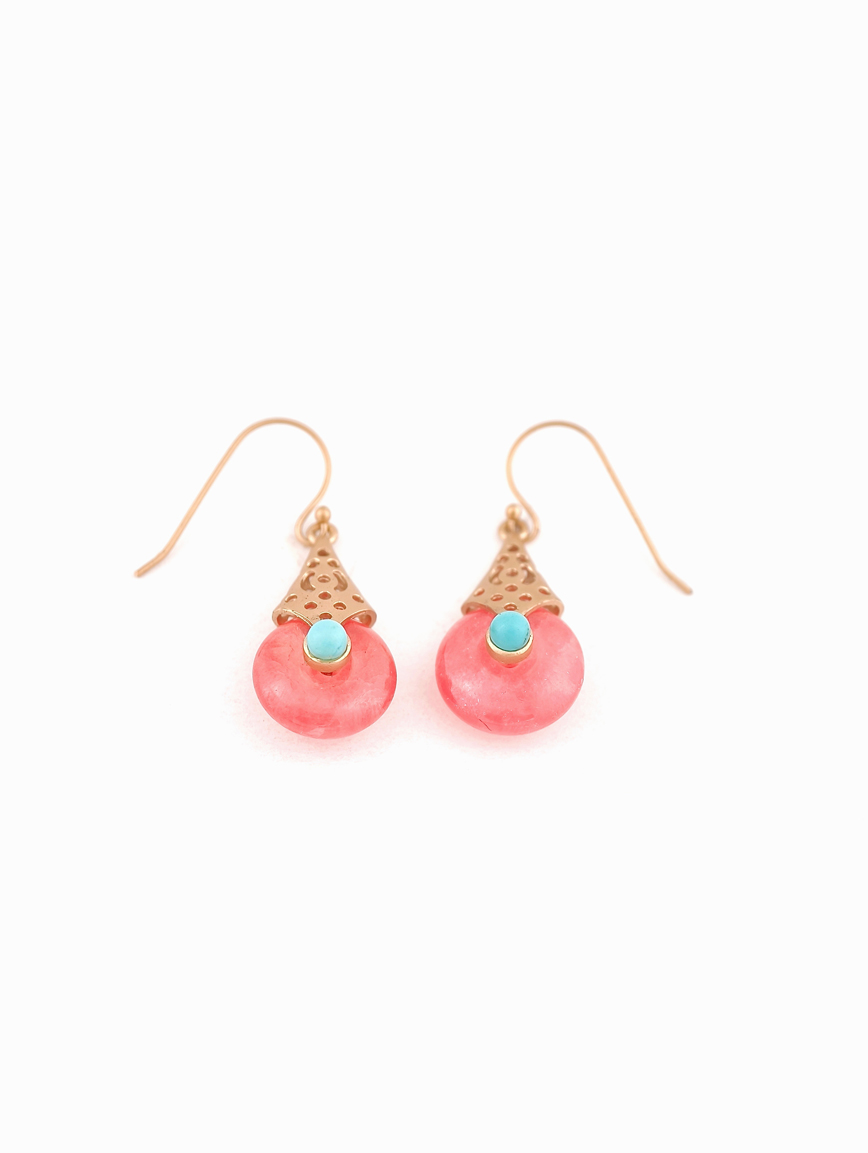 Natural Rhodochrosit and Turquoise Sterling Silver Earrings