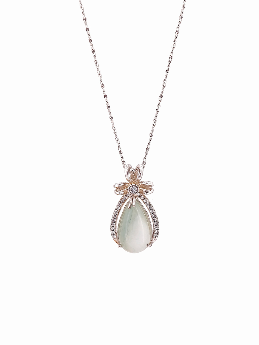 Natural Jadeite Delicate Style Sterling Silver Pendant