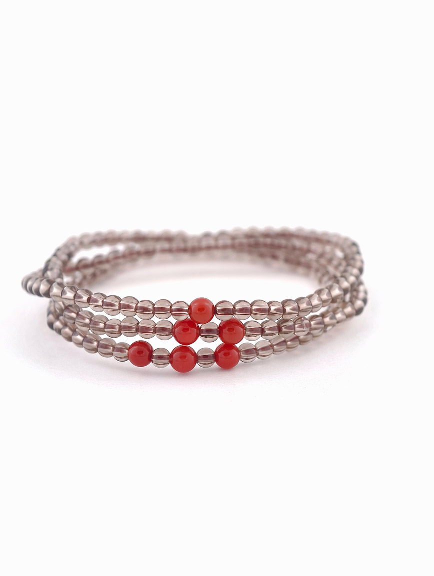 Natural Smoky Quartz and Agate Three-Wrap Bracelet