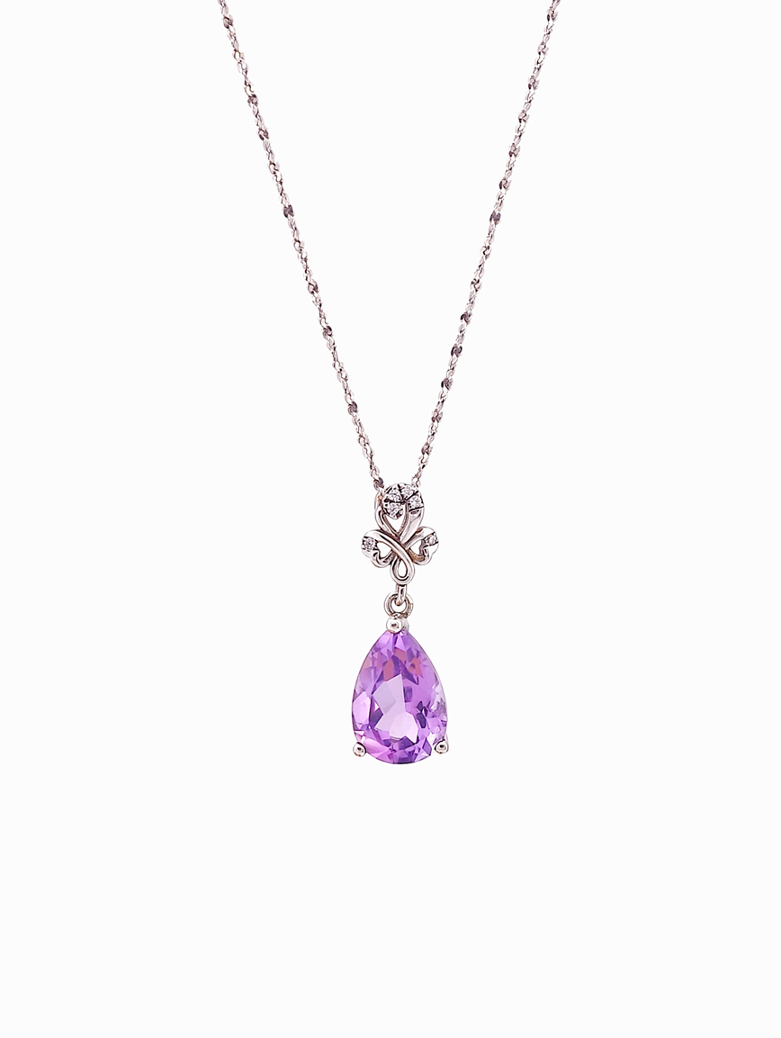 Natural Water Drop Amethyst Fashion Style Sterling Silver Pendant