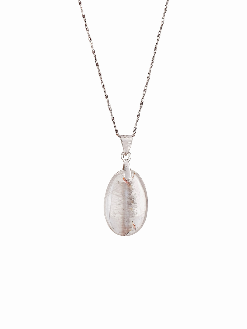 Natural Silver Rutilated Quartz Sterling Silver Pendant