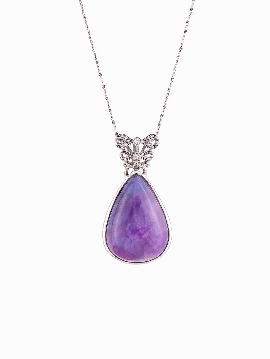 Natural Sugilite Delicate Style Sterling Silver Pendant