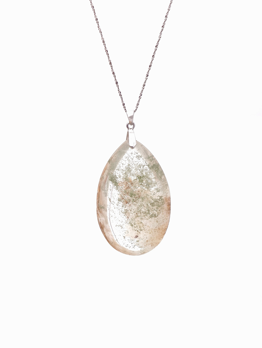 Natural White Phantom Sterling Silver Pendant
