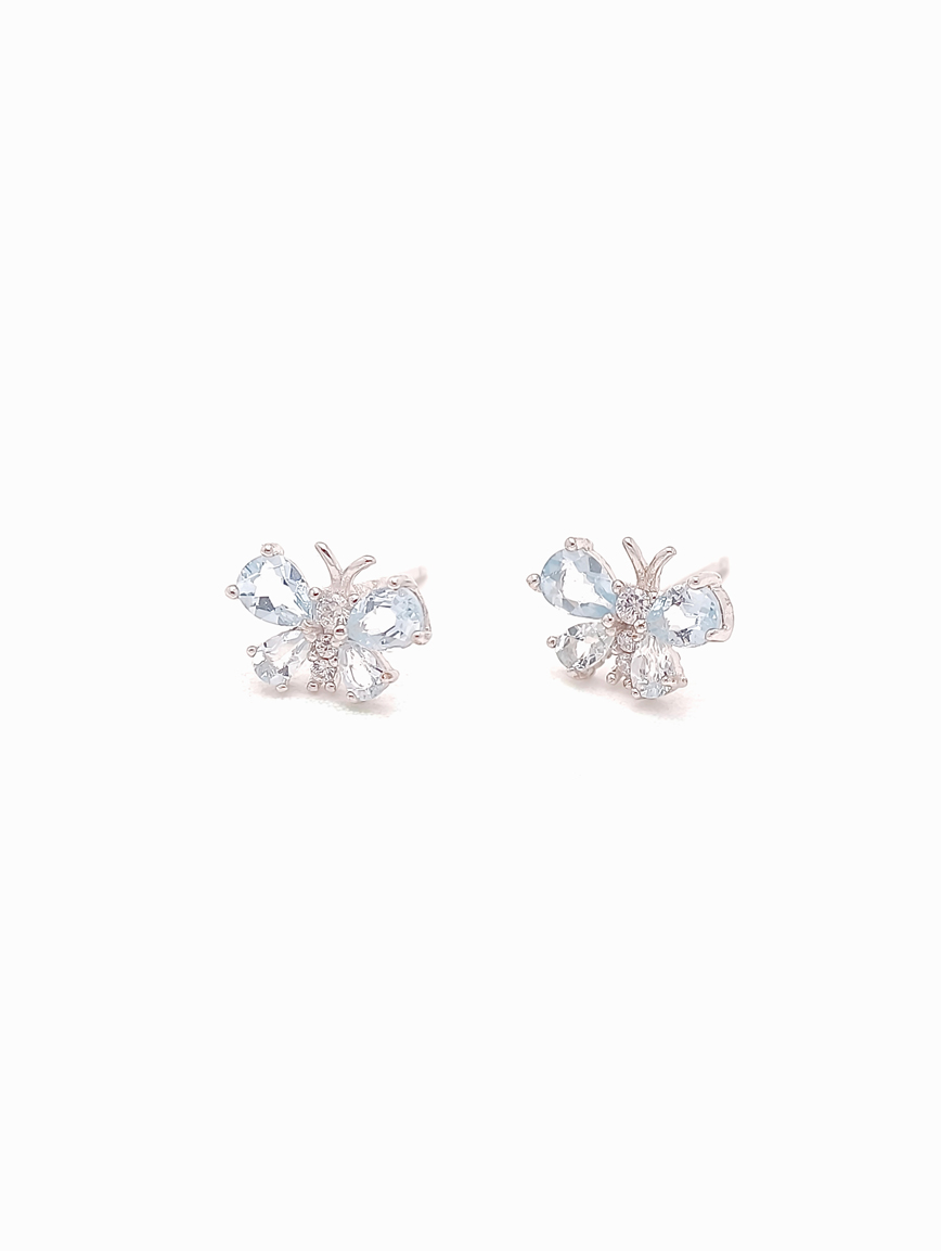 Natural Aquamarine Butterfly Sterling Silver Earrings