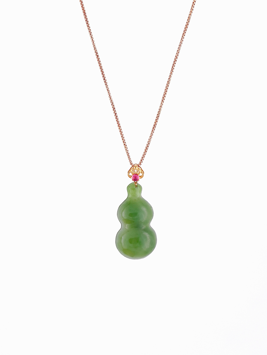 18K Gold Natural Jasper Gourd Simple Style Pendant
