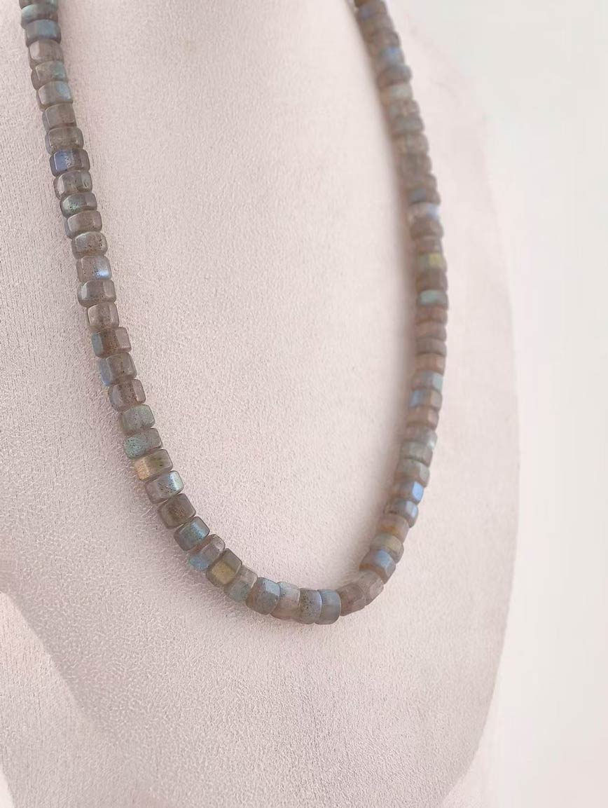Natural Labradorite with Orange Garnet Necklace