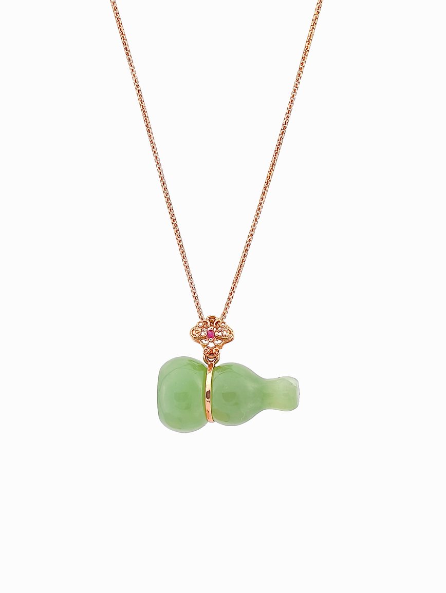 18K Gold Natural Jasper Gourd Pendant