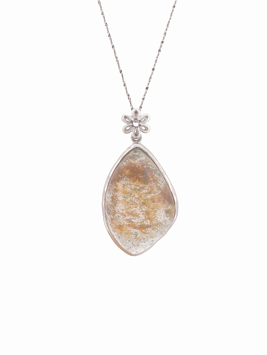 Natural Colorful Phantom Delicate Style Sterling Silver Pendant