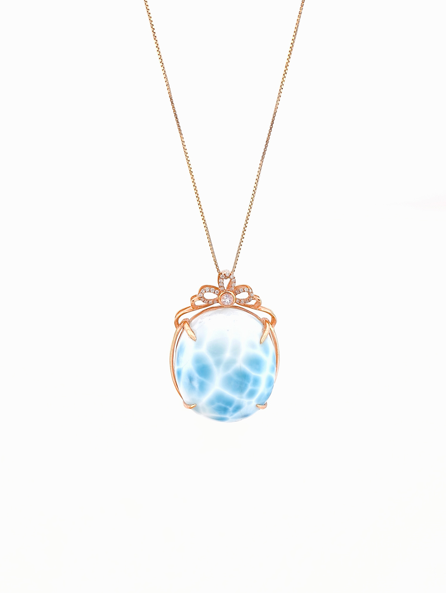 18K Gold Natural Larimar Pendant