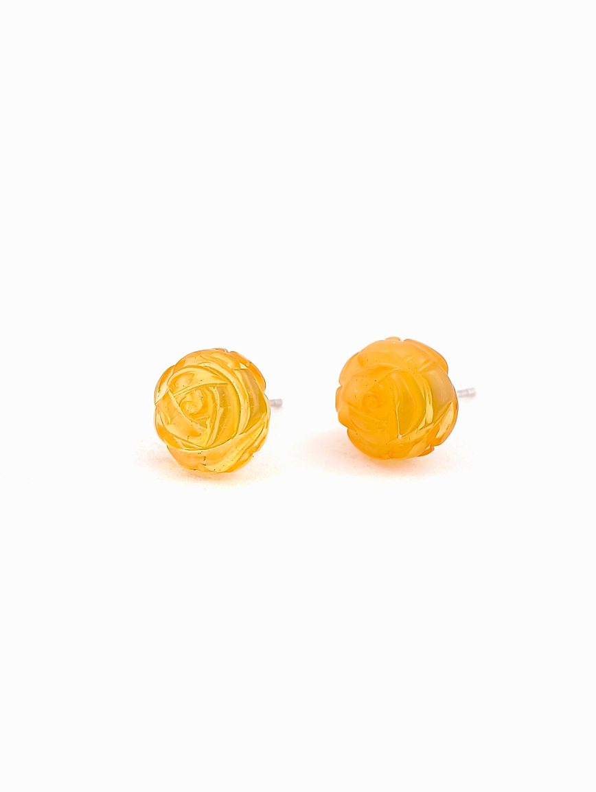 Natural Flower Shaped Amber Sterling Silver Earrings