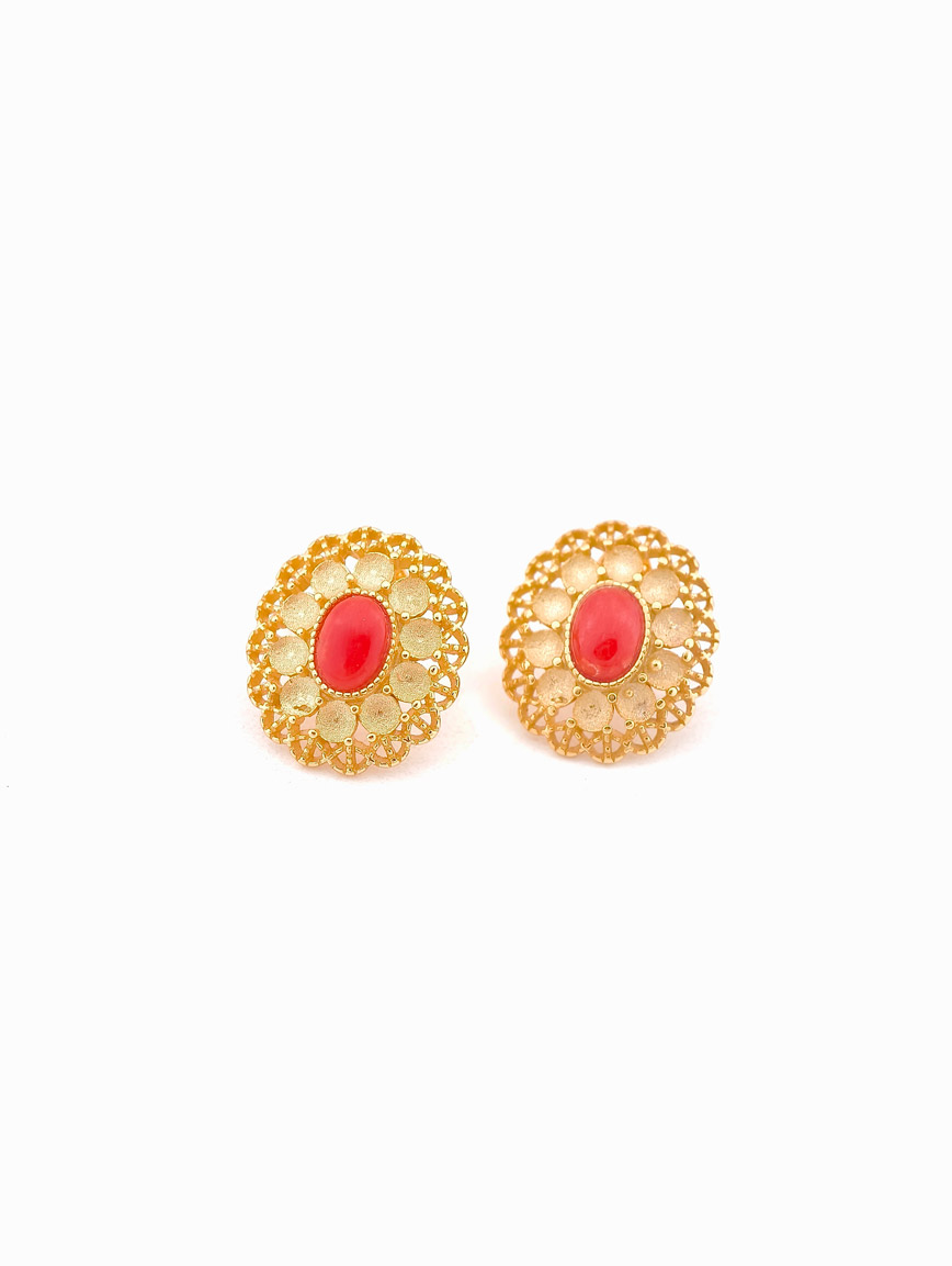 Natural Red Coral Exquisite Style Sterling Silver Earrings