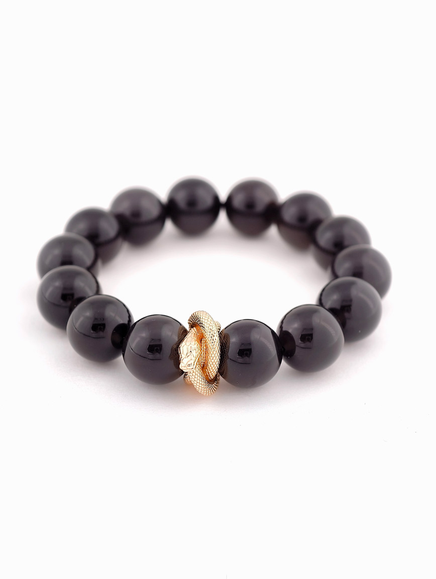 Obsidian and Copper-clad 14K Gold Snake Bracelet